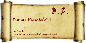 Mencs Paszkál névjegykártya